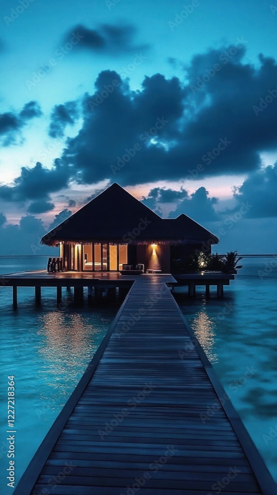 Fototapeta premium Overwater Bungalow Peaceful Tropical Evening Retreat