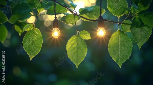 green tree with a blurred background and sky bokeh in nature