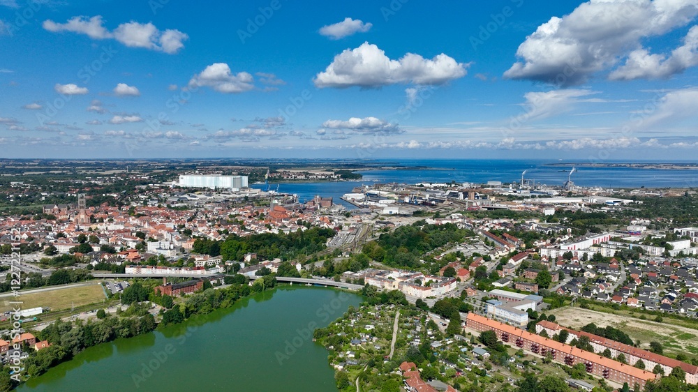 Fototapeta premium Hanseatic city of Wismar in Germany from the air in summer