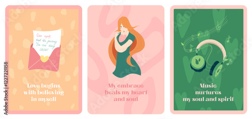 Self-Love Motivational Cards with girl