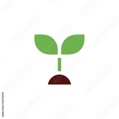 Simplified green shoot graphic with earth tone root