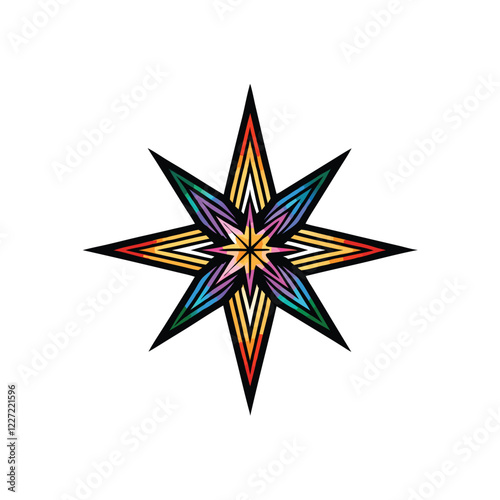 Design a vibrant starburst icon featuring smooth color gradients.  Include a variety of radiating lines emanating from a central point.  High resolution, vector format preferred.