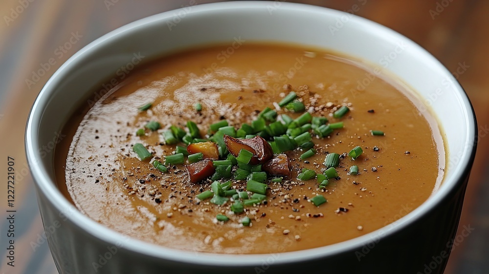 Creamy chestnut soup garnished with roasted chestnuts and chives - Creamy chestnut soup garnished with roasted chestnuts and chives -