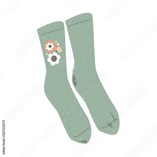 Old socks with a lot of lints. Vector isolated illustration.