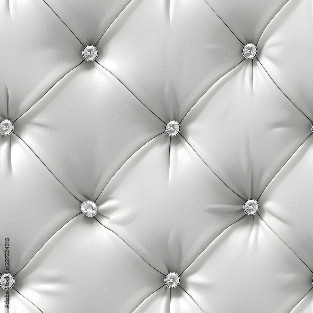 Fototapeta premium A close-up of a tufted, glossy white material adorned with decorative buttons.
