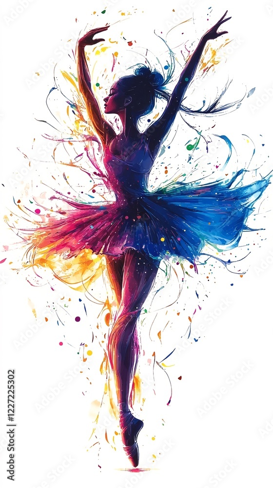 Fototapeta premium A dynamic ballerina is captured in motion, her arms elegantly extended to the sides as she leaps into the air.