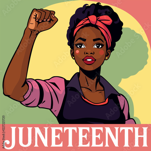 Juneteenth. Freedom day. Annual american holiday, celebrated in June 19. African-American history. Vintage vector poster with young black independent woman