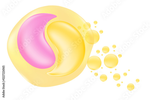 Beauty treatment nutrition skincare yellow, gold background, 3D hydrogel eye patches with gel texture. Korean lifting face mask icon, trendy cosmetic product for anti aging, moisturising, skin care