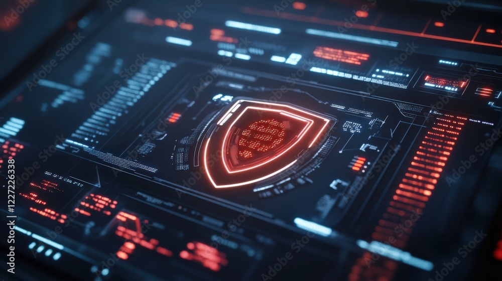 Obraz premium A computer screen with a red shield on it