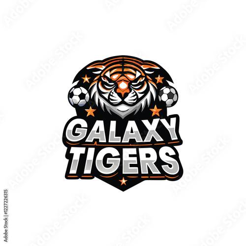 Create a vibrant digital painting of a majestic tiger whose fur is adorned with sparkling constellations and nebulae, set against a cosmic galaxy backdrop.