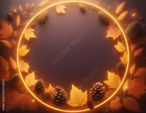 Autumn-Inspired Golden Neon Frame with Crisp Foliage photo