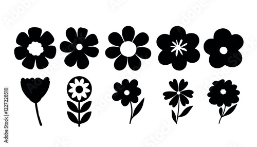 Silhouettes Flower icon set , Abstract botanical flower icon.vector botany floral design.	style for banners, wallpaper, posters, websites, online shopping.Vector illustration design and creative idea
