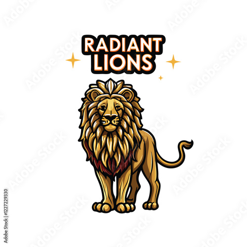 Generate a majestic image of a lion, radiating golden light, its mane ablaze with ethereal energy; showcasing vibrant text interwoven with the radiant effect.