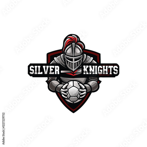 A majestic silver knight, clad in shining armor, stands proudly holding a shield bearing a single, prominent symbol.  The knight is depicted in a highly detailed, realistic style.