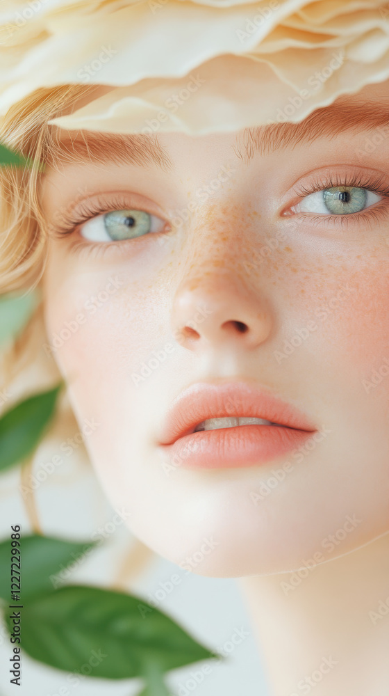 Young Caucasian Female with Freckles and Floral Hat Young Caucasian Female with Freckles and Floral Hat