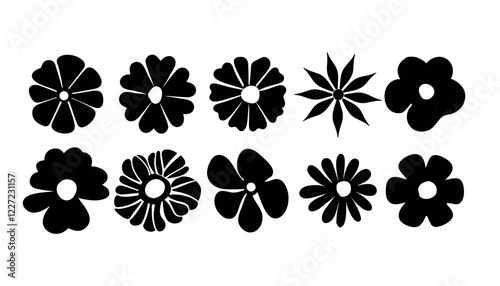 Silhouettes Flower icon set , Abstract botanical flower icon.vector botany floral design.	style for banners, wallpaper, posters, websites, online shopping.Vector illustration design and creative idea
