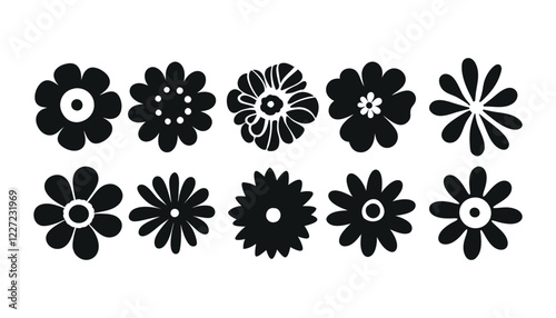 Silhouettes Flower icon set , Abstract botanical flower icon.vector botany floral design.	style for banners, wallpaper, posters, websites, online shopping.Vector illustration design and creative idea

