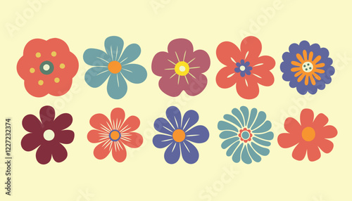 Colorful set of flowers. Vector botanical flowers on white background. style for fabric,print, banners, wallpaper, posters, websites, online shopping.Vector illustration design. 