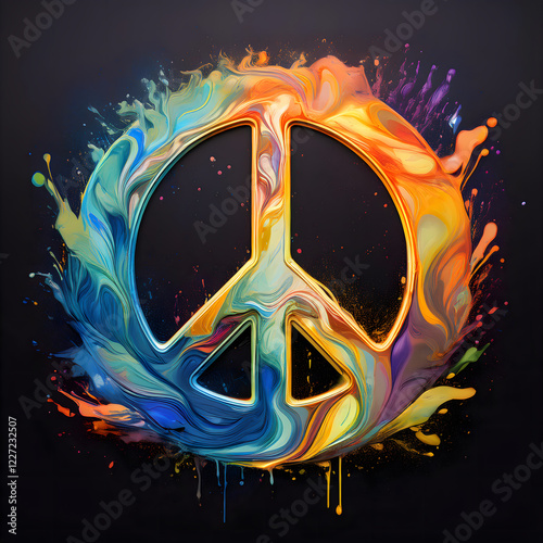 Digital artwork of a peace symbol in yellow, orange, blue, and red..Germany, version 3