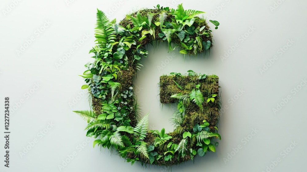 Letter G made of green moss and plants. Letter G made of green moss and plants.