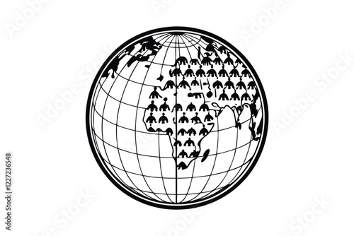 Illustrate global population density using a 3D globe; show higher density areas with brighter color intensity. Include country borders. photo