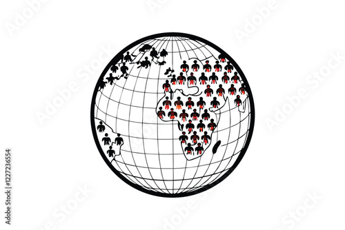 Generate a detailed globe visualization showing world population density, using color gradients to represent population concentration.  Include a key.