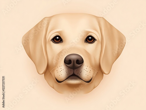 Friendly Labrador emoji with soft beige background, natural shadows photo