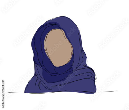 Arab woman in national dress, hijab himara, chador one color line art. Continuous line drawing of online Muslims, Islam, traditions, clothing, folk, oriental. photo