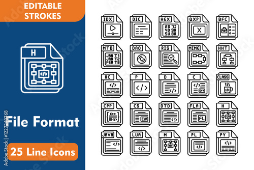 25 File Format Line Icons Design