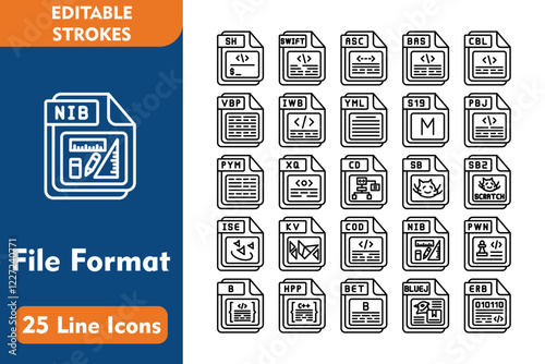 25 File Format Line Icons Design