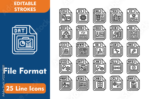 25 File Format Line Icons Design