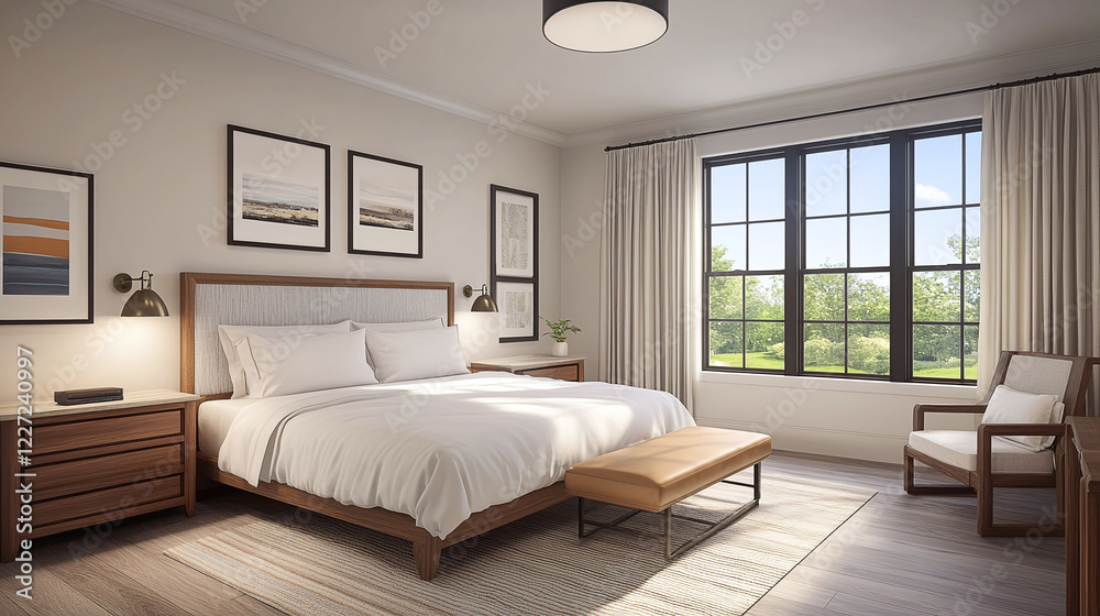 A hotel room features a well-made bed with crisp linens and soft lighting, evoking feelings of comfort, cleanliness, and welcoming hospitality in a serene setting. A hotel room features a well-made bed with crisp linens and soft lighting, evoking feelings of comfort, cleanliness, and welcoming hospitality in a serene setting.
