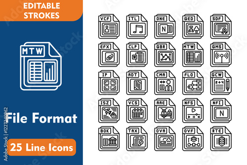 25 File Format Line Icons Design