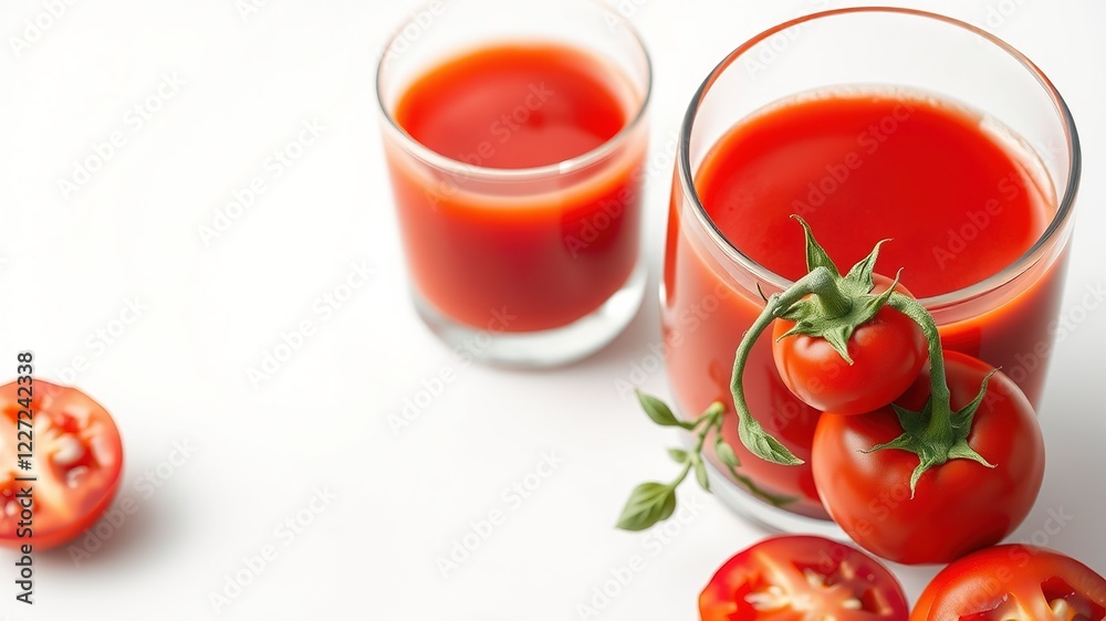 Red Tomato Juice Close-Up, Refreshing Drink, Healthy, Bright Red Tomato Juice Close-Up, Refreshing Drink, Healthy, Bright