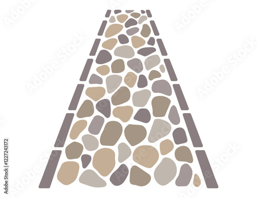 Cobblestone garden road, irregular stone texture. Vector sidewalk, old gravel path on white background