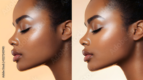 comparison of a woman’s skin before and after a facial beauty treatment, emphasizing the effectiveness of professional skincare in achieving a healthy glow  photo