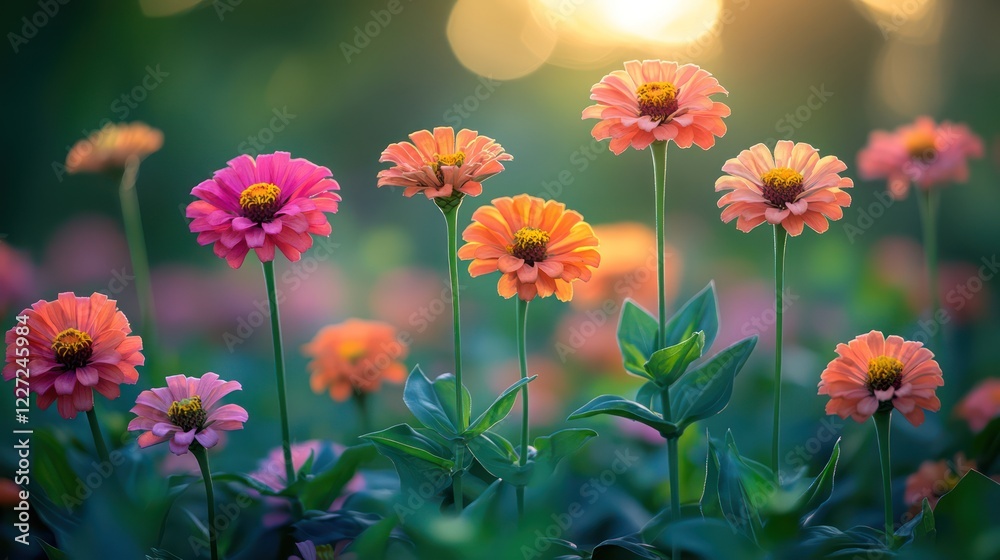 Vibrant Zinnia Flowers at Sunset Vibrant Zinnia Flowers at Sunset