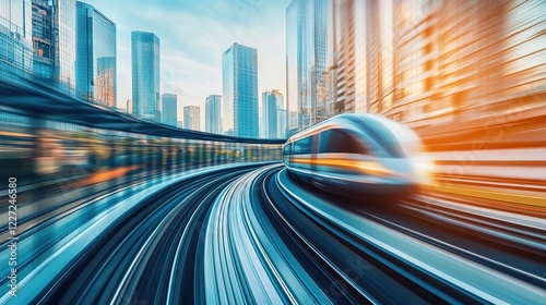 Wallpaper Mural Motion blurred train speeding through modern city. Torontodigital.ca
