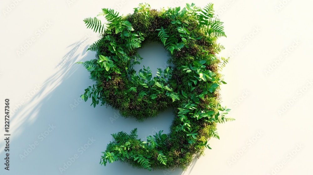 Number 9 made of green moss and ferns. Number 9 made of green moss and ferns.