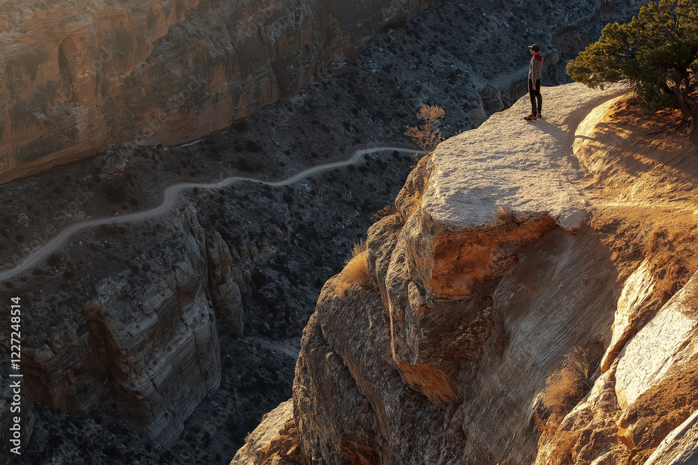 Obraz premium A Person Standing at the Edge of a Cliff: Majestic Views Over the Abyss