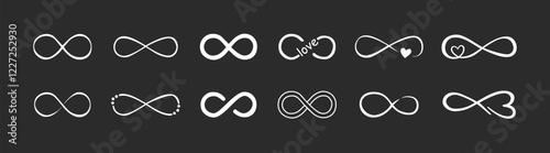 Infinity icon set. Infinity, eternity, infinite, endless, loop symbols. Vector illustration