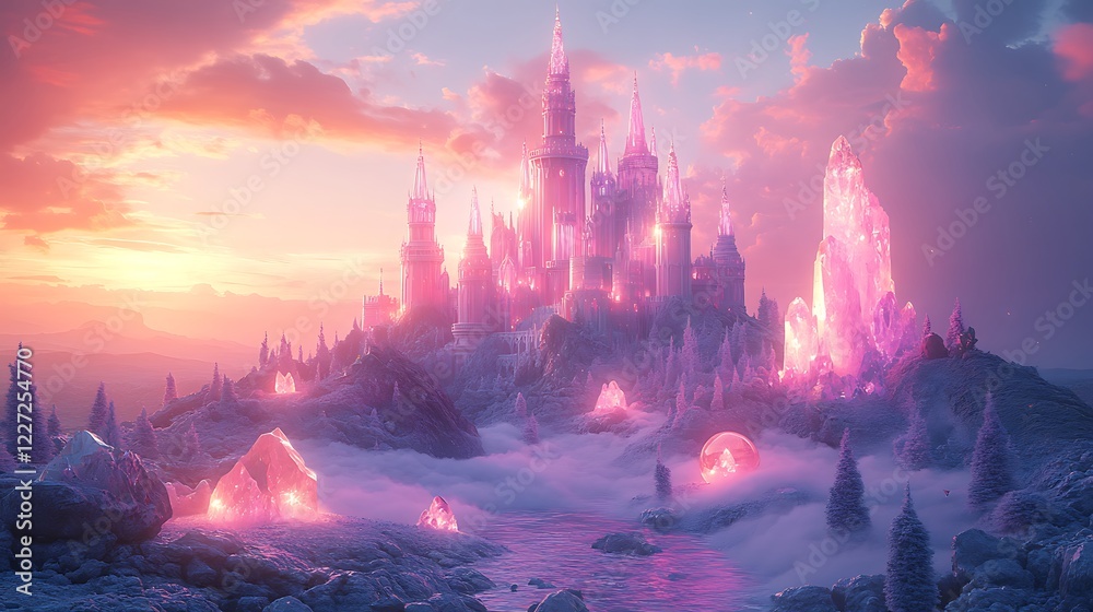Fototapeta premium Magical castle fairy tale wonder emerging storybook illustration