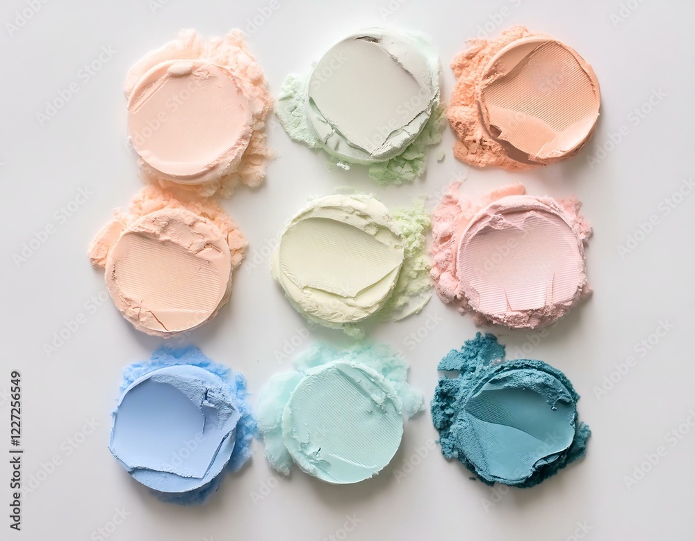 Creative concept image of cosmetics makeup beauty products lipstick eyeshadows foundation makeup on white background. Creative concept image of cosmetics makeup beauty products lipstick eyeshadows foundation makeup on white background.