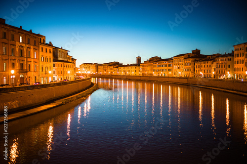 Sunset over the Arno river, Pisa, Tuscany, Italy photo