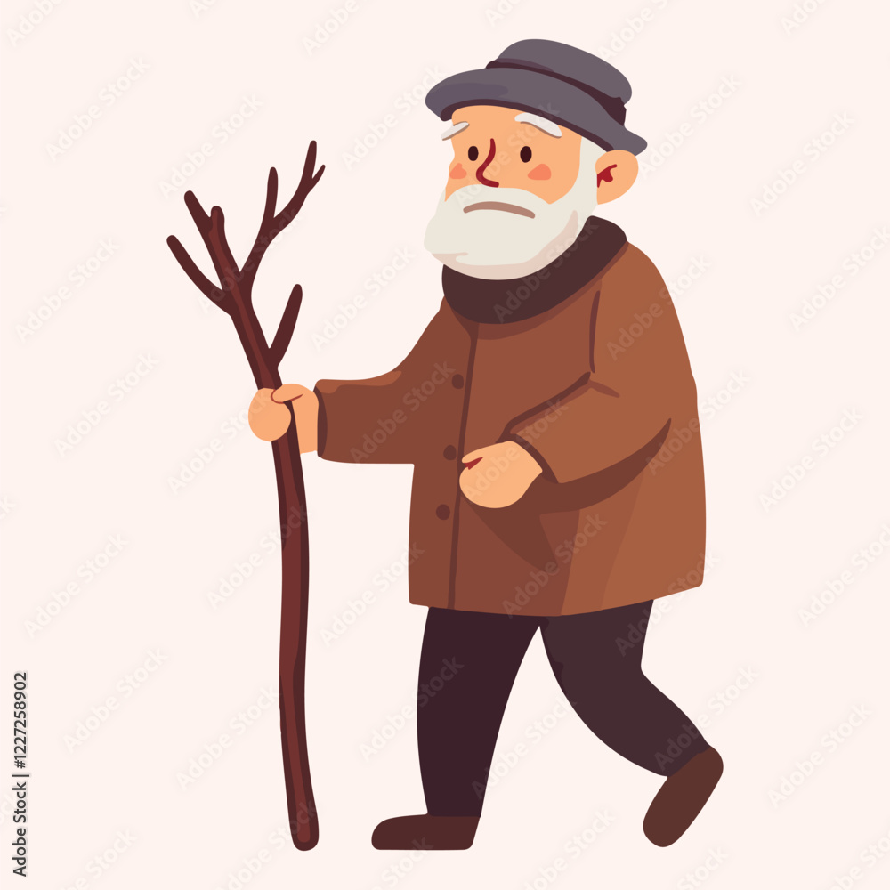 Naklejka premium Cartoon Old Man Cane Stock vector illustration 