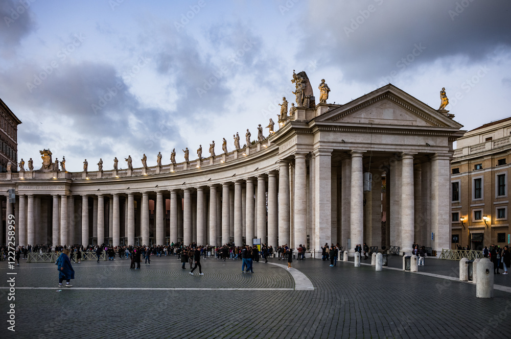 St Peter's square colonnade at dusk, Vatican city, Rome St Peter's square colonnade at dusk, Vatican city, Rome