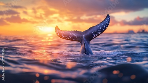 Wallpaper Mural Whale tail in the ocean at sunset. Selective focus. Torontodigital.ca