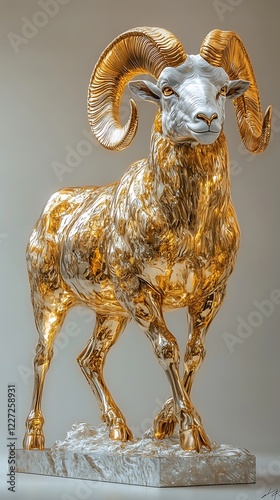 Majestic golden ram sculpture with intricate details images