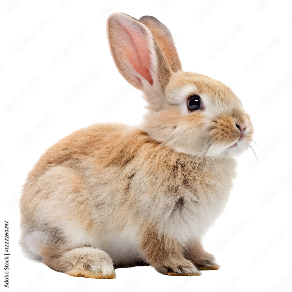 Cute fluffy rabbit sitting calmly, showcasing its soft fur and curious expression in a bright environment Cute fluffy rabbit sitting calmly, showcasing its soft fur and curious expression in a bright environment