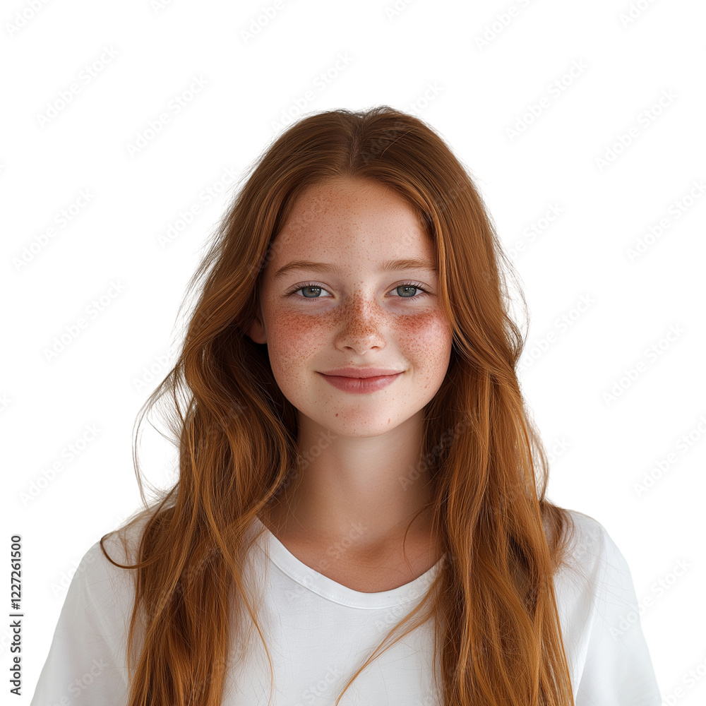 Friendly teenage girl with red hair and freckles isolated on transparent white background Friendly teenage girl with red hair and freckles isolated on transparent white background